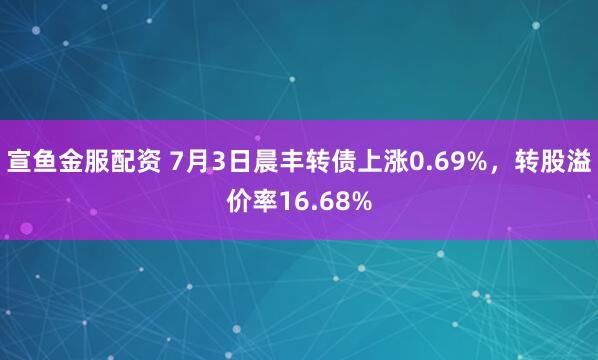宣鱼金服配资 7月3日晨丰转债上涨0.69%，转股溢价率16.68%