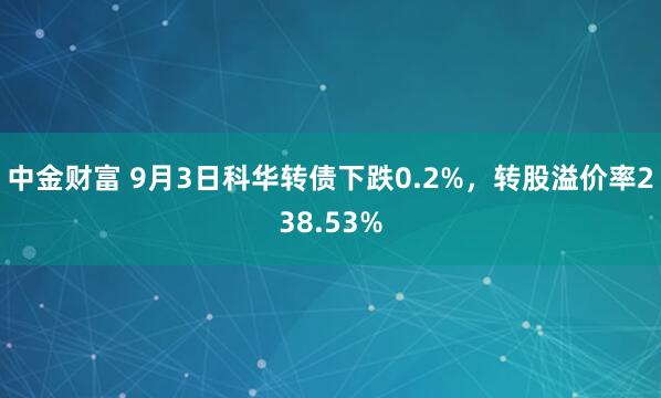 中金财富 9月3日科华转债下跌0.2%，转股溢价率238.53%